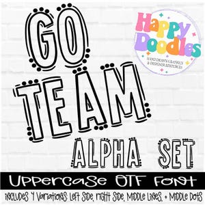 Go Team doodle-lettertype, lettertype met lijnen en punten, leuke sportlettertypen, doodle schetslettertype, alfaset, invulbaar lettertype, aangepast lettertype teamnaam