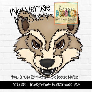 Wolverine School Mascot - Doodle Clipart PNG Digital Design - Wolverine Hand Drawn Clipart - Team Mascot - School Spirit - Preppy Mascot