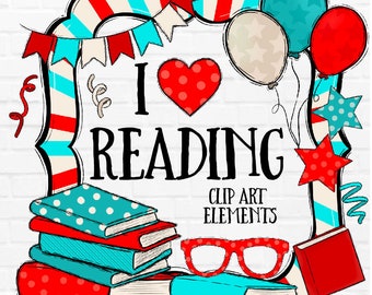 Reading Clipart Graphics - Commercial Use For Digital Designers - Hand Drawn Library  Elements - High Quality PNG Files