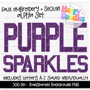 Purple Faux Embroidery Sequin Letters Bundle,  Full PNG Alpha Set,  Sparkle Varsity Sublimation Alpha
