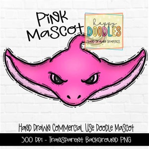 Pink Stingray School Mascot - Doodle Clipart PNG Digital Design - Stings Hand Drawn Clipart - Team Mascot - School Spirit - Preppy Mascot
