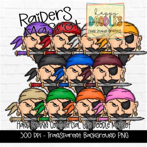 Raiders School Mascot - Doodle Clipart PNG Digital Design - Pirate Hand Drawn Clipart - Team Mascot - School Spirit - Preppy Mascot