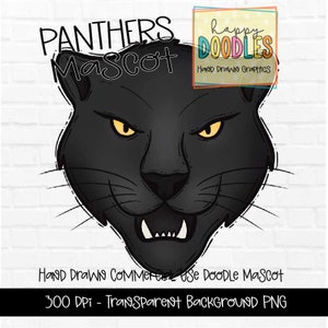 Panther School Mascot - Doodle Clipart PNG Digital Design - Panthers Hand Drawn Clipart - Team Mascot - School Spirit - Commercial Use