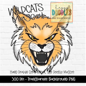 Wildcat School Mascot - Doodle Clipart PNG Digital Design - Wildcats Hand Drawn Clipart - Team Mascot - School Spirit - Utilisation commerciale