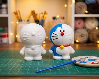 Paint Your Own Doraemon Figure Kit - 2 Pack DIY Anime Craft Unpainted Robot Cat DIY Painting Activity for Kids and Adults