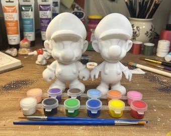 Chibi Mario & Luigi 5-Inch Unpainted DIY Figurines - Blank Model Kit for Painters, Gamer Gift