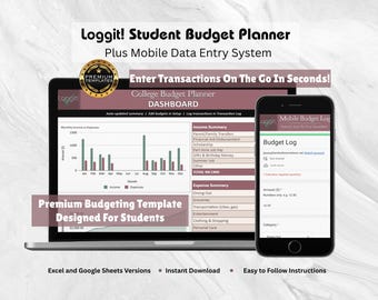 Loggit! College Budget Planner Google Sheets | Log Expenses From Phone | Dashboard | Rustic | Student Finance