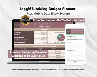 Loggit! Wedding Budget Planner Google Sheets | Log Expenses From Phone | Vendor Tracker | Guest List