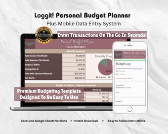 Loggit! Personal Budget Planner Google Sheets | Log Expenses From Phone | Net Worth Tracker | Goals