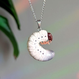 Handsculpted White Grub Pendant Necklace
