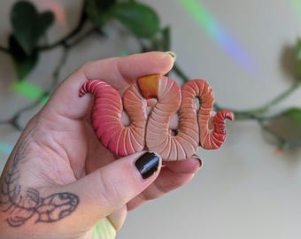 Handmade Polymer Clay Hair Clip, Worm