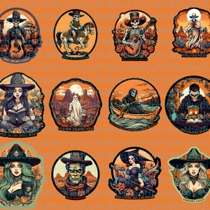 Western Halloween Png-bundel, Halloween Country Designs, Traditioneel tattoo-ontwerp, met & zonder tekst, Logo's voor shirts, GEEN LICENTIE NODIG