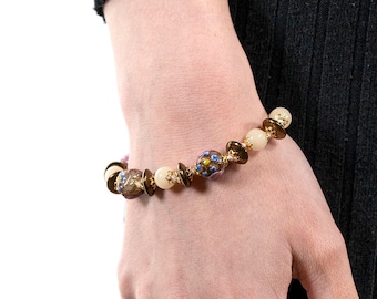 Handmade Murano Glass Beaded Bracelet, Aventurine Flowers, Made in Italy