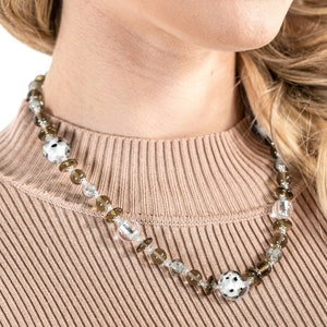 Handmade necklace with round brown and gray Murano glass beads, adjustable closure, Made in Italy jewel