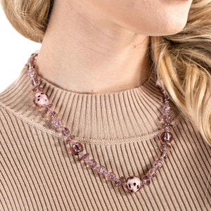Handmade necklace with round Murano glass beads in amethyst color, adjustable closure, Made in Italy jewel