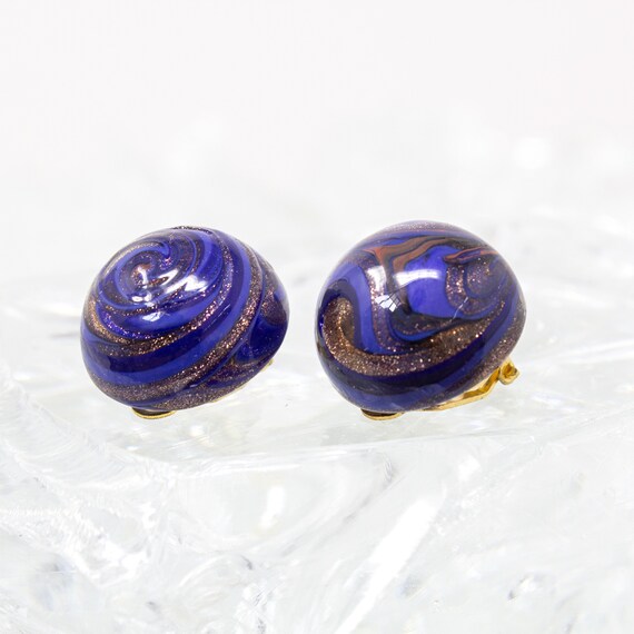 Handmade Murano glass vintage clip earrings, roun… - image 1