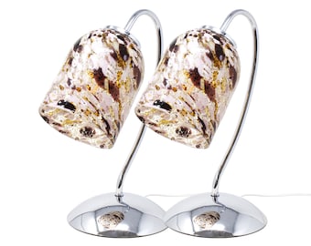 Tischlampen aus Muranoglas, Rosa Amethyst mit Silberblatt, Made in Italy, 2er-Set