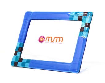 Handcrafted Murano Glass Photo Frame, Blue Mosaic, Made in Italy