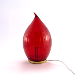Handmade Murano art glass table lamp, red color with decorations height 32cm, Made in Italy MuMa Venezia light design