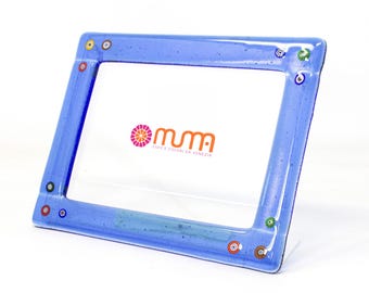 Murano Glass Photo Frame, Blue Millefiori Murrine, Handmade in Italy