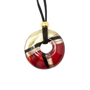 Choker necklace rounded pendant in red original Murano glass lamp worked with gold leaf and aventurine. Made by Muma Italia