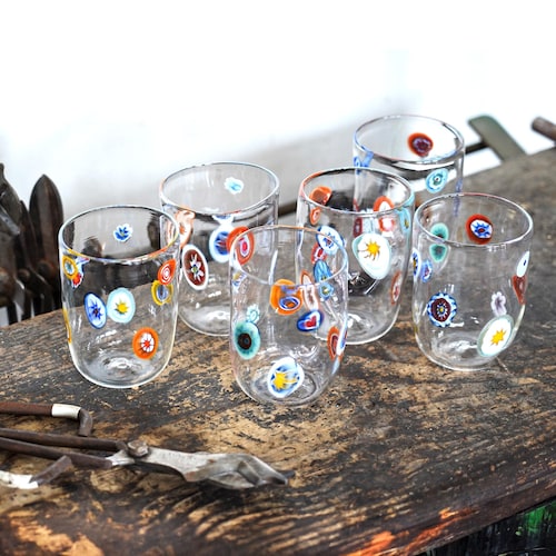 Set of 6 Happy Tumblers Goti De Fornase Handmade Original Murano
