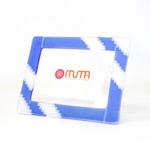 Photo frame original Murano glass, light blue and frost glass, decorated with millefiori murrine, handcrafted, Made in Italy by MuMa Venezia