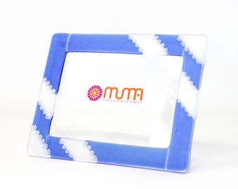 Murano Glass Photo Frame, Light Blue Millefiori, Handcrafted Italian Decor