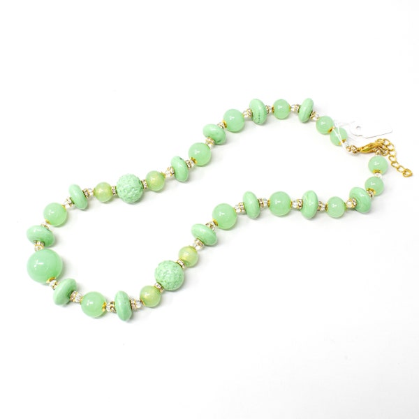 Pezzo Unico! Collana vintage in vetro di Murano con perle tonde fatte a mano di colore verde, gioiello anni '80 Made in Italy