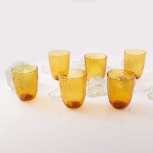 Set of 6 Goti de Fornase glasses with Original Murano glass textured, handmade, orange, traditional Venetian tumblers