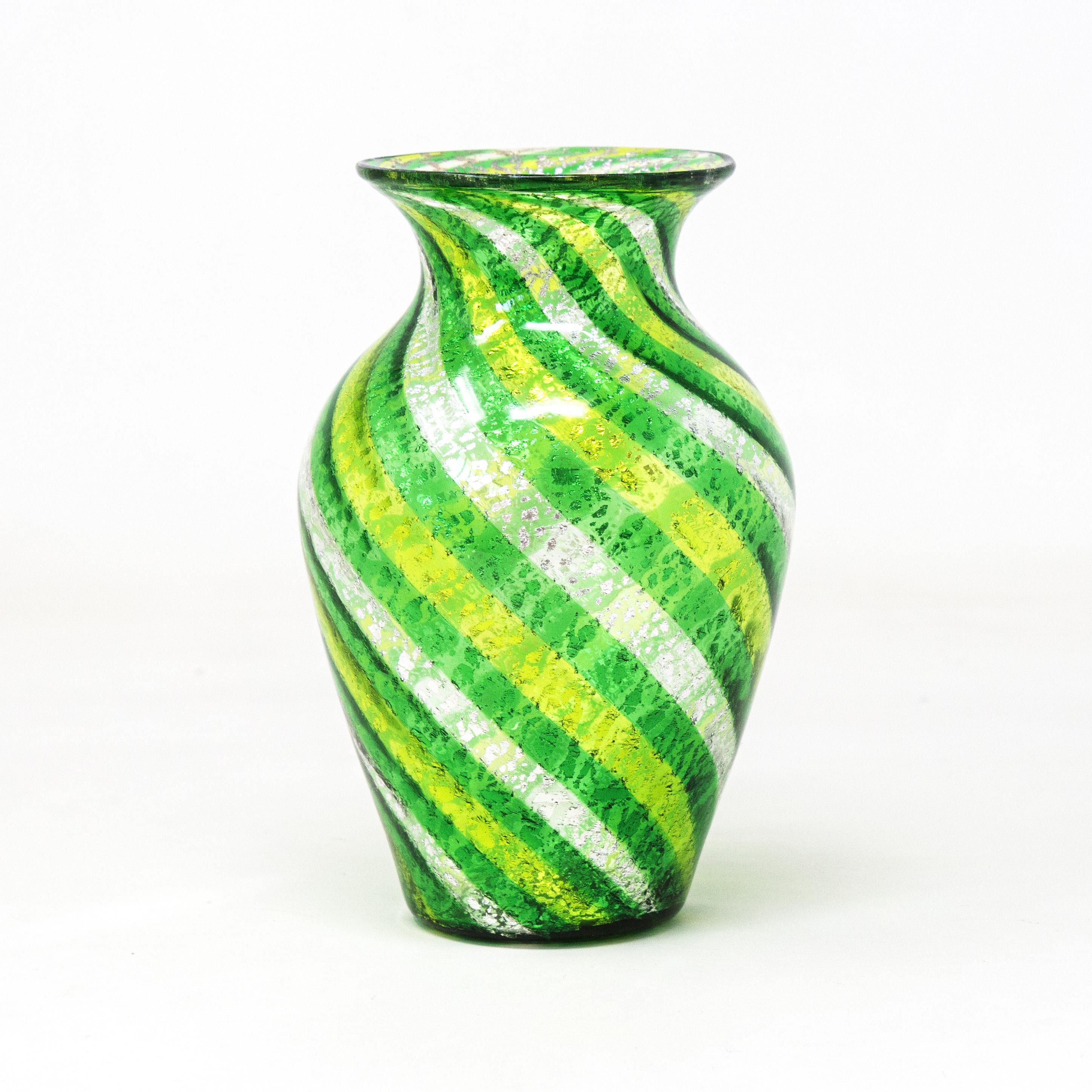 Murano Glass Vase, Green Silver Spiral Filigree, Made in Italy - Etsy