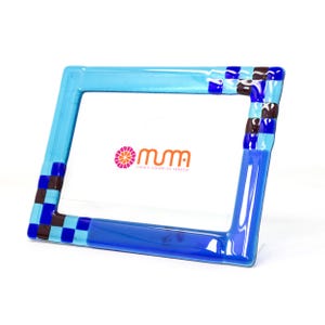 Photo frame original Murano glass two shades of blue, composition of multicolor mosaic glass handmade in Italy by Muma Venezia