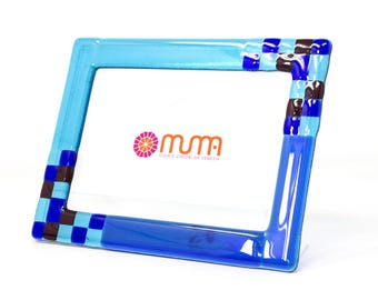 Murano Glass Photo Frame, Blue Multicolor Mosaic, Handmade in Italy