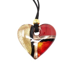 Red Murano Glass Choker Necklace with Heart Pendant, Gold Leaf & Aventurine, Handmade by Muma, Unique Gift for Her