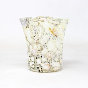 Fazzoletto vase created by hand in white Murano glass murrina and silver leaf. Made in Italy product by Muma Venezia