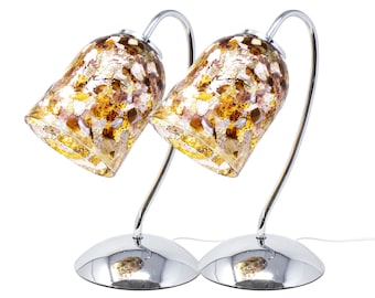 Murano Glass Table Lamps, Amethyst Gold Silver Leaf, Made in Italy (Set of 2)