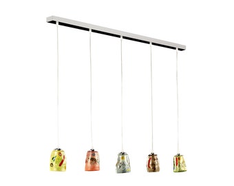 Pendant Lamp with 5 lights in original Murano glass with millefiori murrine and chrome structure. Made in Italy product