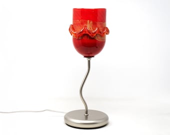 Rote Murano Glas Tischlampe, italienische Chrom Akzent Beleuchtung