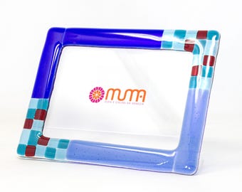 Murano Glass Photo Frame, Blue Mosaic Tiles, Handcrafted in Italy