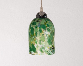 Lampa wisząca ze szkła Murano, zielona z kolorowymi detalami, wyprodukowana we Włoszech