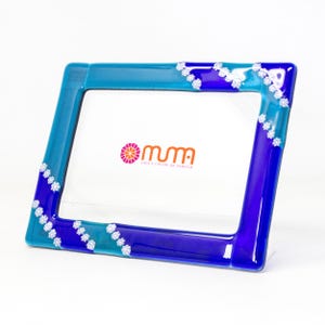 Photo frame original Murano glass in blue and tourquise with white millefiori murrine, handmade art glass, Made in Italy by Muma Venezia