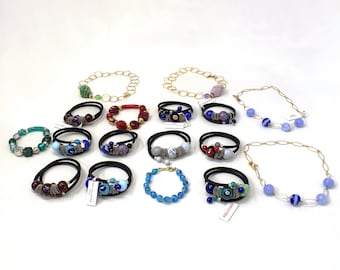 VINTAGE LOT! Bracelets of various colors and sizes, vintage costume jewelery in real Murano glass from the 80s Made in Italy