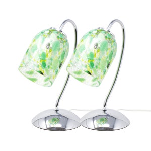 Set of 2 Table lamps in green Murano glass decorated with silver leaf, chrome structure. Made in Italy product by Muma Venezia