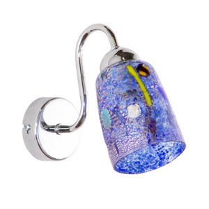 Blue Murano Glass Wall Light, Silver Leaf Murrine, Italian Design