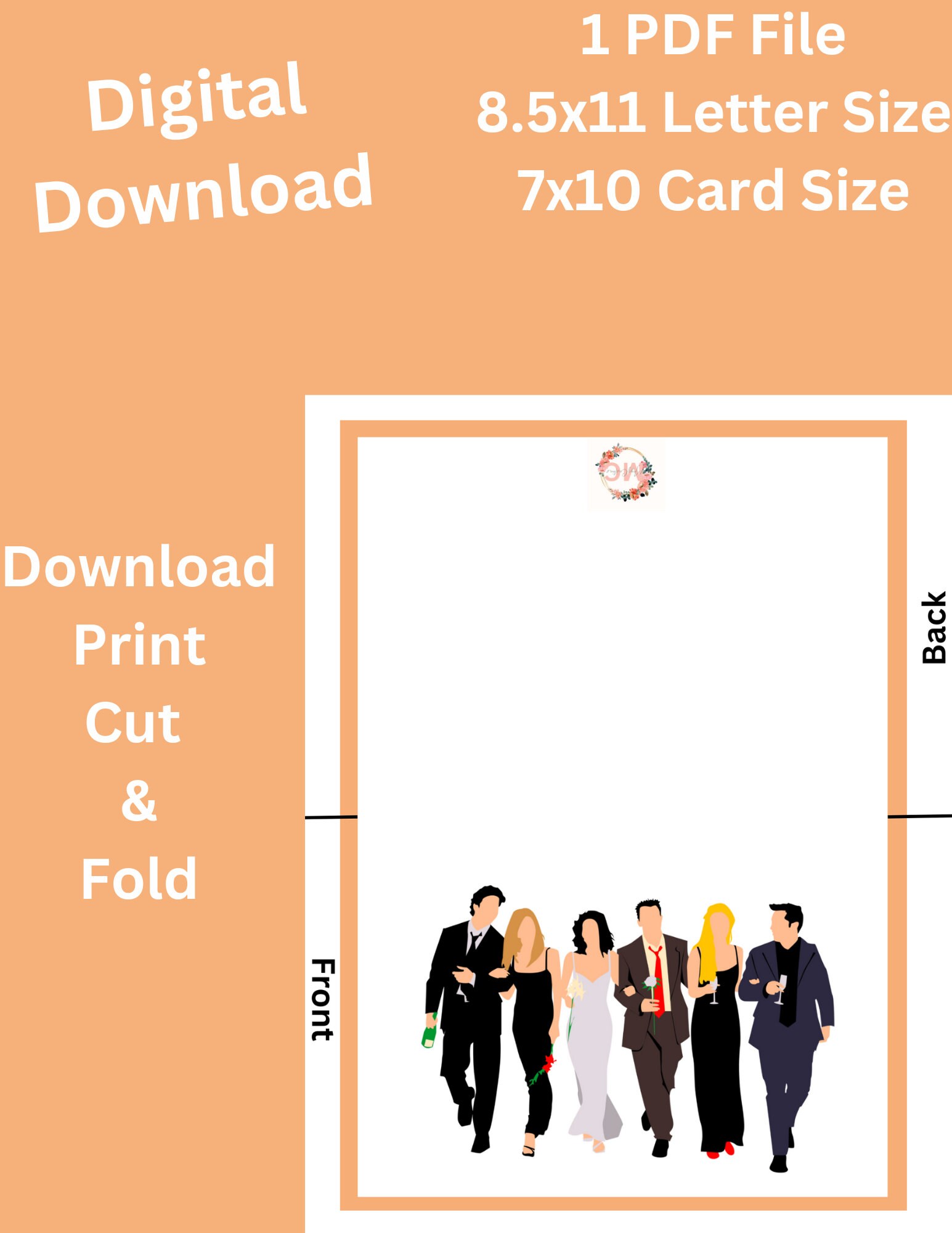 Printable FRIENDS Greeting Card, Instant Download, 7x5 Digital Download ...