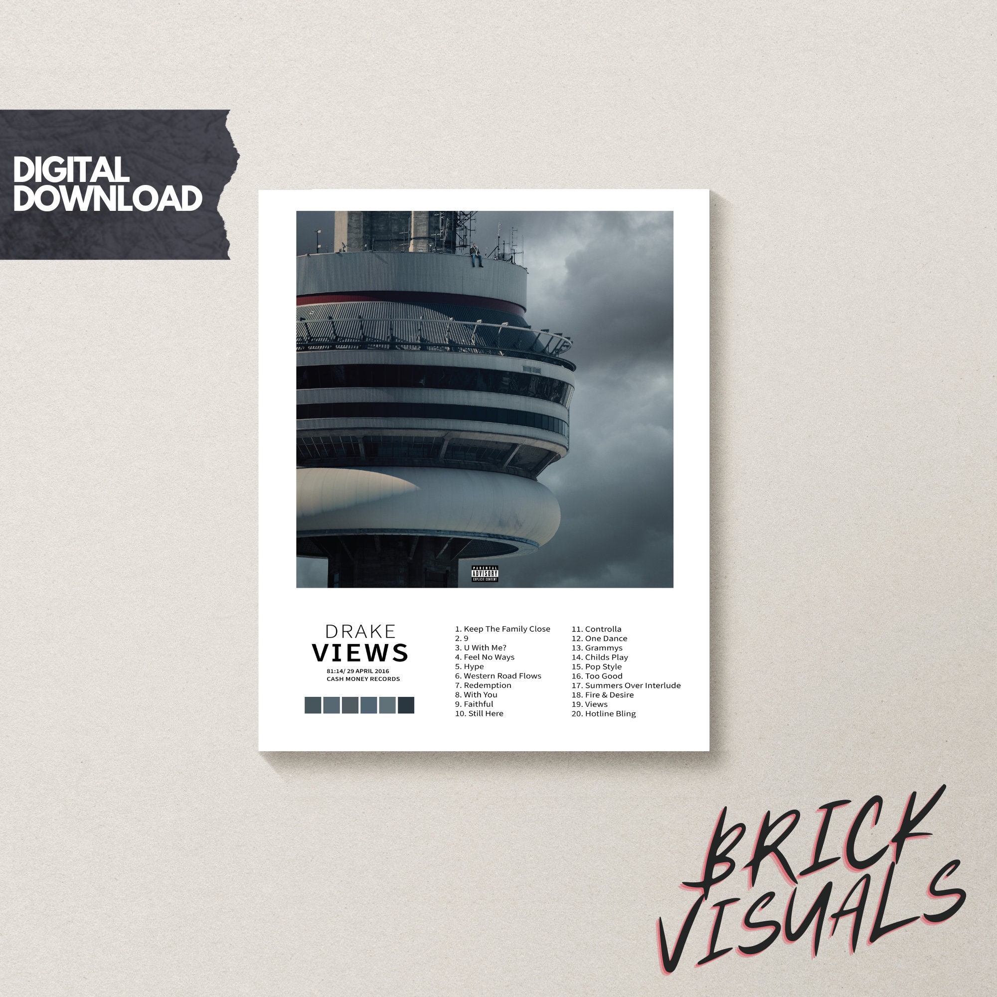 Drake Views Album Cover Poster / Tracklist / Wall Art / Home Decor.