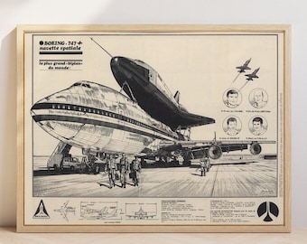 Space shuttle poster, Boeing 747 poster, Aviation wall art gift, Cool retro poster, Digital Print