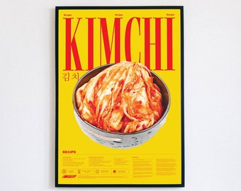 Kimchi Recipe Poster Korean Food Wall Art Teaching Kimchi Making Digital Printable Art