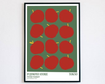 Vintage fruit wall art | Japanese wall art | Fruit apple print | Printable poster