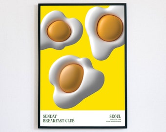 Egg Art Print Breakfast Art Korean Wall Art 3D Fried Egg Print Seoul Breakfast Club Printable poster